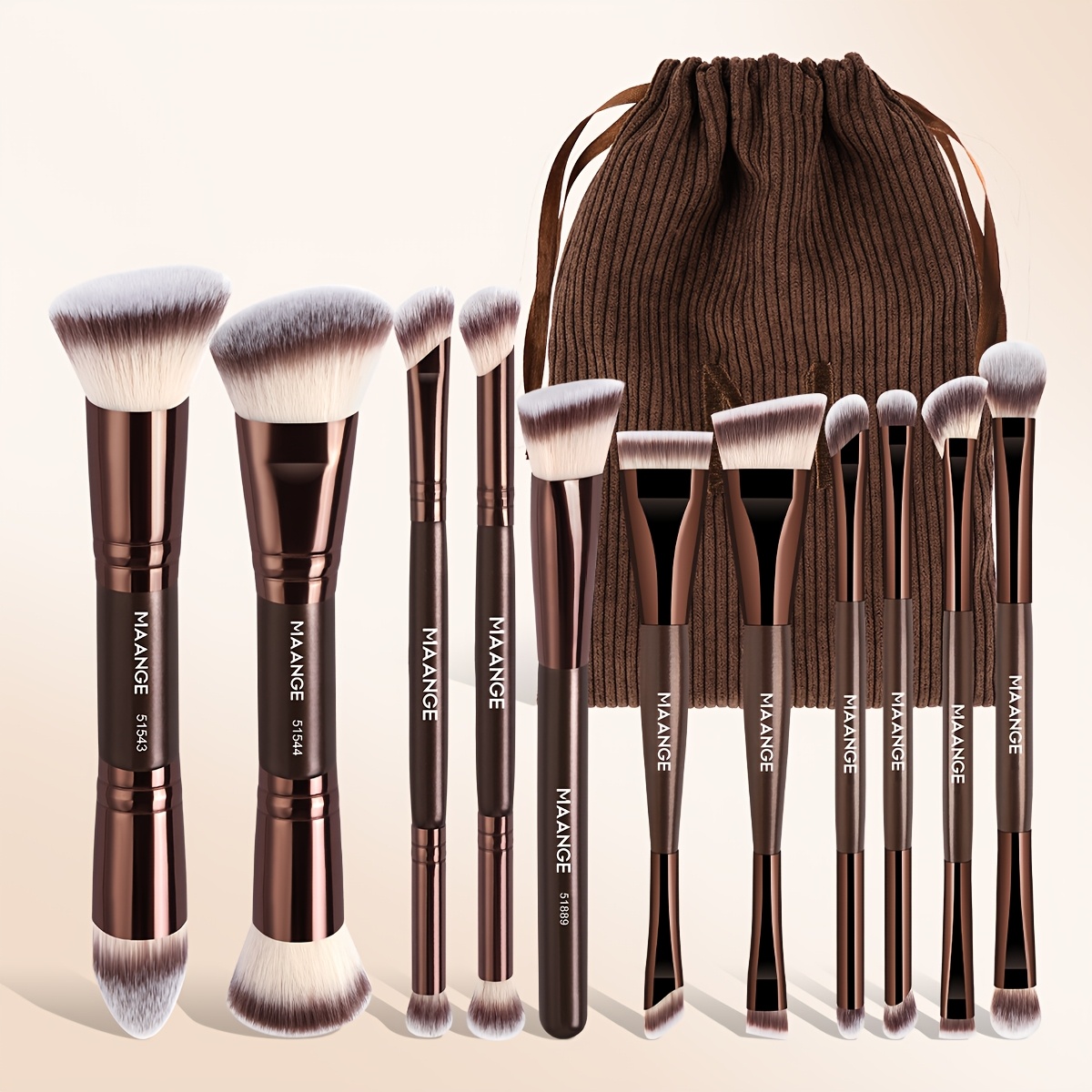 TEMU Maange 12pcs Professional Makeup Tool, Foundation Brush, Blush Brush, Eye Shadow Brush, Detail Brush, Contour Brush, Blending Brush, Powder