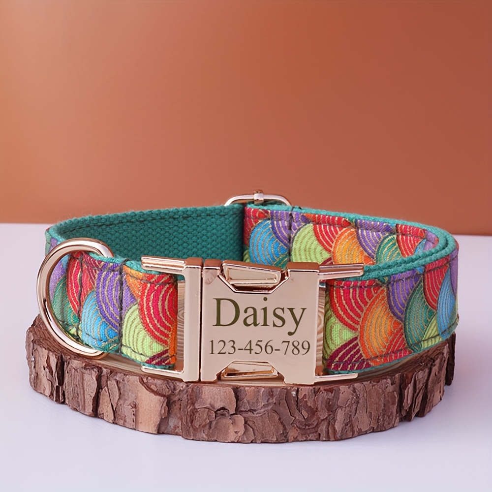 TEMU Collar de perro personalizable de varios colores con etiqueta de identificación personalizada, información de , collar de mascota anti-pérdida
