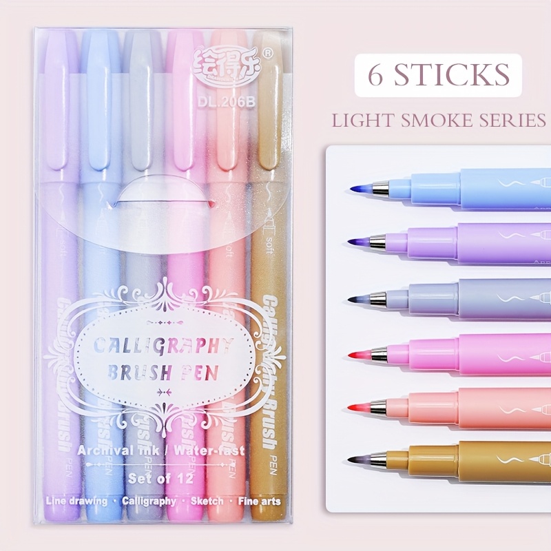 Image of 6pcs Gel Ink Rollerball Pens For Neutral Painting, Assorted Colors, 0.5mm Tip, Quick-drying, Non-toxic, Pens, Suitable For Professional Drawing. Macaron Colors. 12 Colors, Water-based Ink