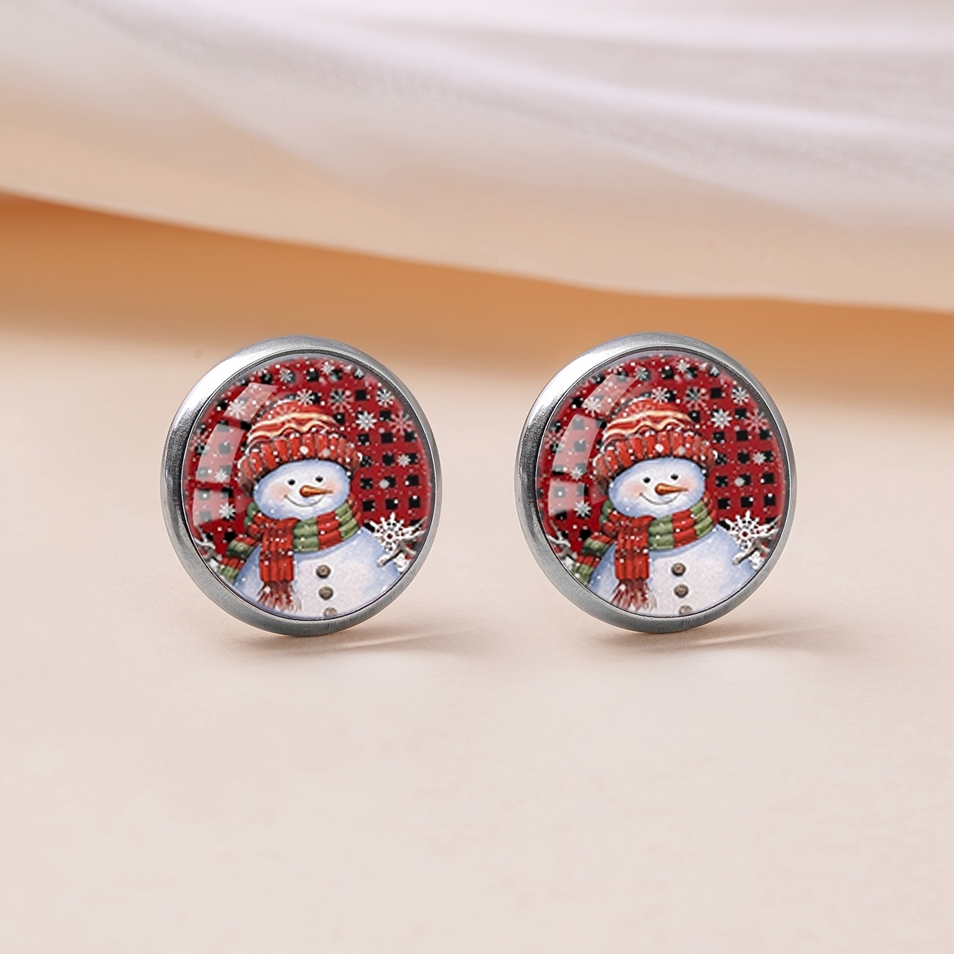 Men's Cute Snowman & Snowflake Stainless Steel Stud Earrings