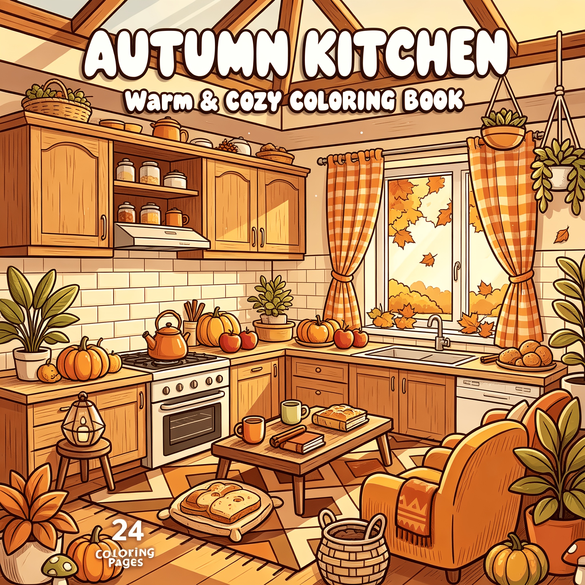TEMU 1pc Autumn-themed Coloring Book, 24 Pages Single-sided Design, Cozy And Pleasant Coloring Pages, Featuring And Warm Comfortable Space Scenes