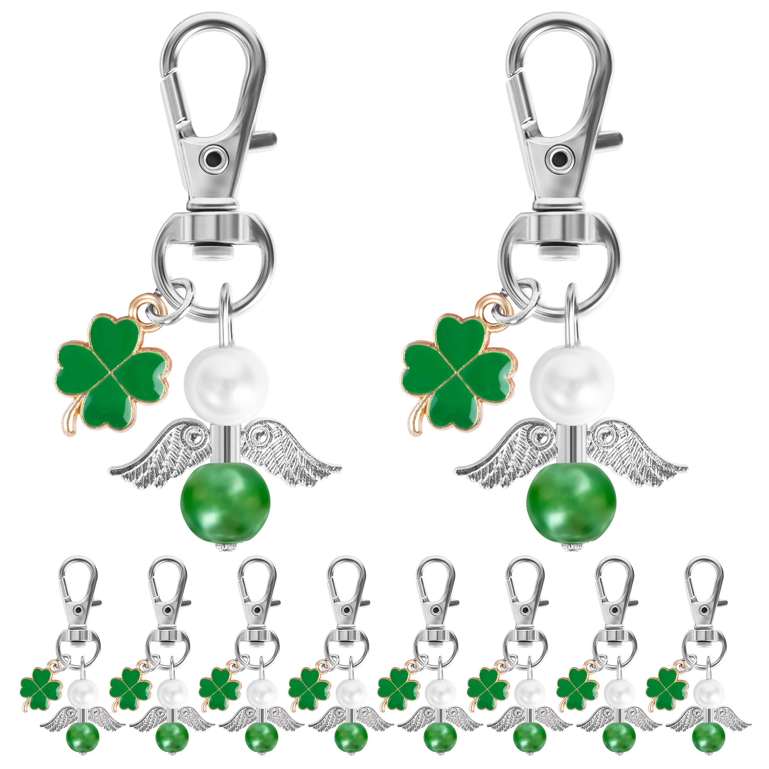 10 Keychain Gifts (with Green Clover Charm Set) - Party Favors For Weddings, Birthdays, Graduations, Thank You Gifts For Guests And Colleagues