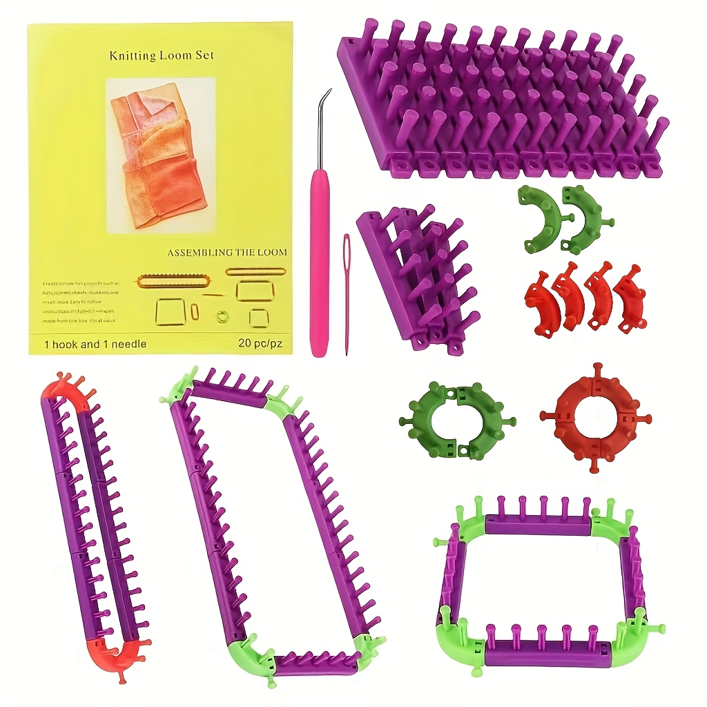 

1 Set Adjustable Knitting Loom Kit With Square & Round Boards, Loom Hook, Needle, Diy Crafting Tools - Versatile Weaving Set For Beginners & , Mixed Color