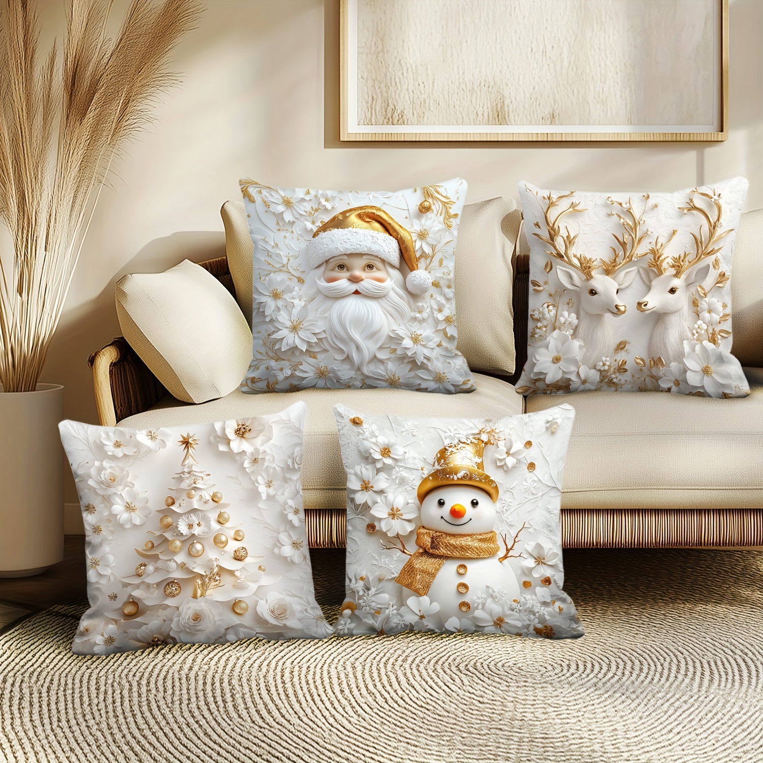 

Set Of 4 Christmas 18x18 - , Polyester, - Decorative For , , Sofa Decor ( Inserts Not Included)