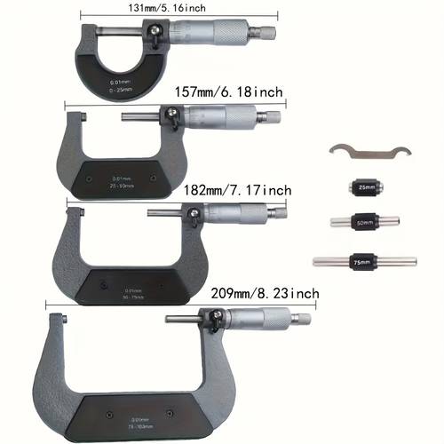 a micrometer with an outer diameter ranging to 25 to 50 to 75 to screw micrometer for industrial use with an of 0 thread thickness measuring instrument