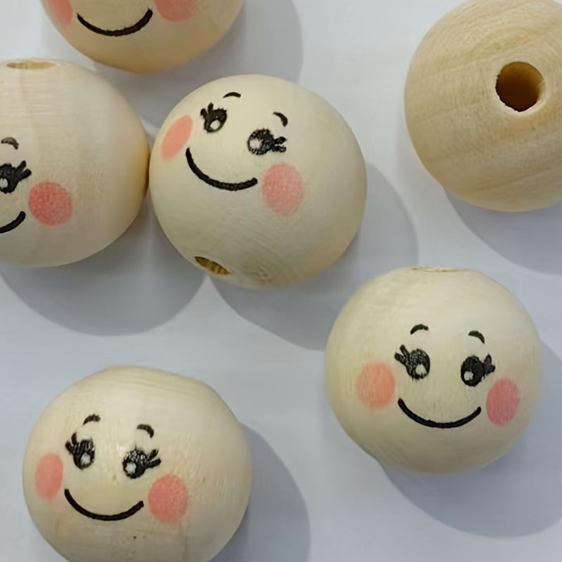 

10pcs Smiling Face Wooden Craft Beads For Diy Jewelry Making Doll Pendant Hangings Handmade Accessories, Decorative Beading Supplies