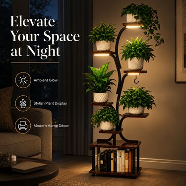 8-Tier Plant Stand with Grow Light, 62 Inch Sturdy Space-Saving Flower Shelf, Modern Indoor Plant Display Rack for Living Room Bedroom Patio, Multi-Layer Holder for Succulents Herbs Potted Plants, Easy to Assemble, Perfect Gift