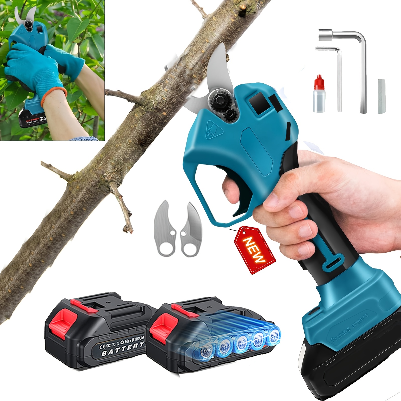 2.5 Brushless Scissor, Electric Scissors, 21v Battery Rechargeable Multi Electric Scissors Rechargeable, Electric Pruning Shears, High Pruning, Electric Branch Shears(2pcs Batteries)