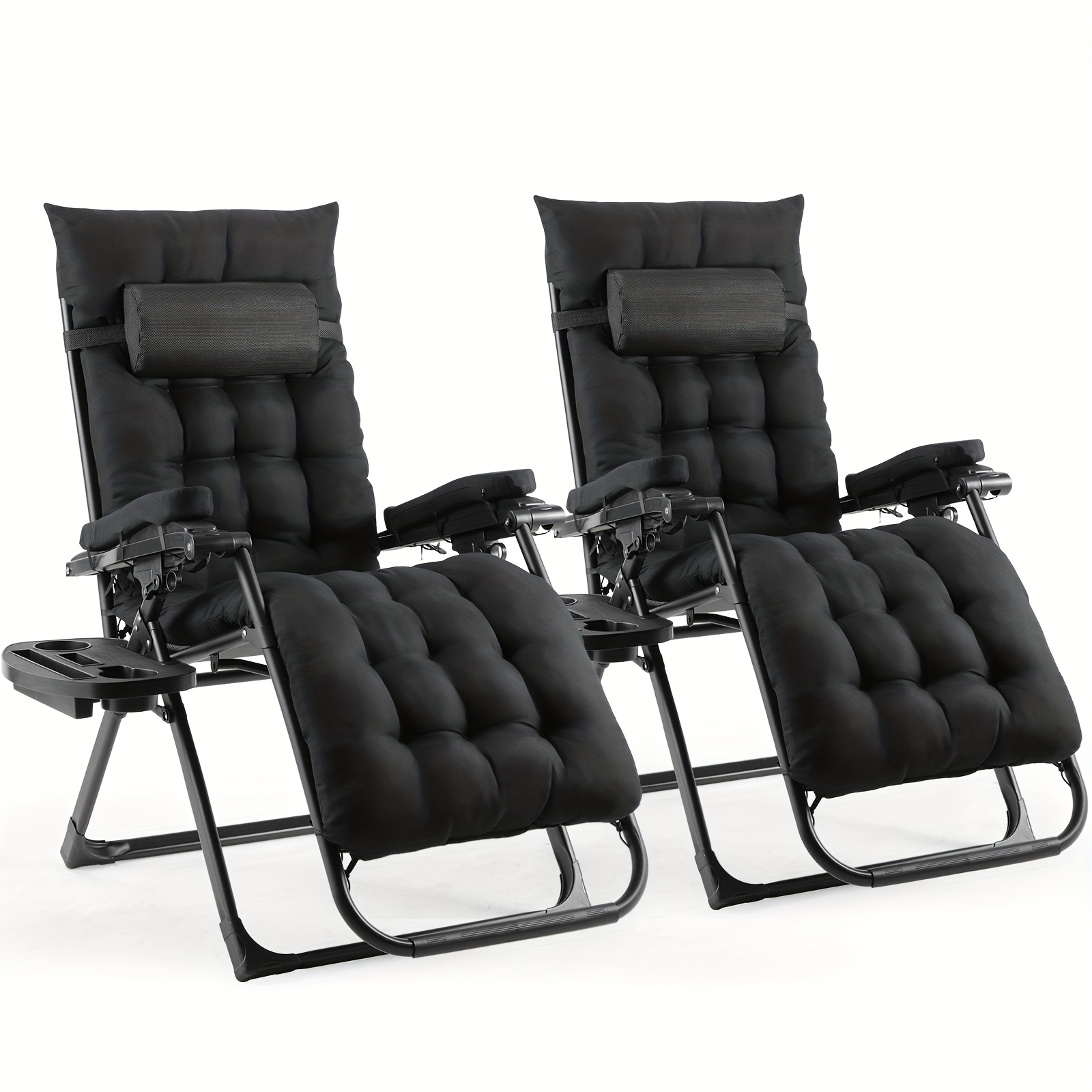 2 Sillones de Salón para Exterior, con Tela   y Cojín de Asiento Extraíble, Silla de Camping Plegable, Silla de  , con Almohada y Portavasos, Capacidad de Peso 160Kg,  / 