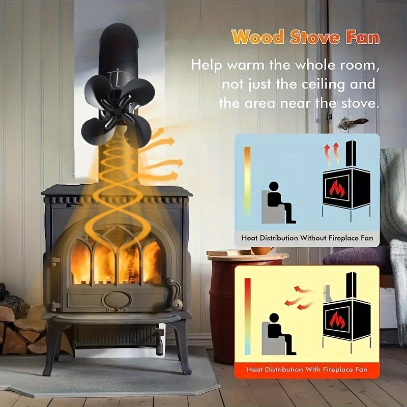 quiet   4 blade magnetic fireplace fan   wood stoves log burners air circulation   adjustable strap polished aluminum for winter details 4