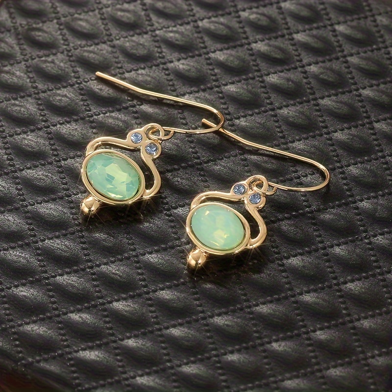 Women's Golden Green Stone Dangle Earrings, Everyday Wear