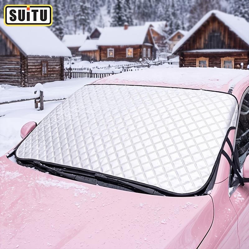 TEMU Suitu Windshield Cover, All Season Car Snow Shield And Sun Shade, Foldable Design, Reinforced Edges, Strap Fixation, Fits Sedans, Suvs, Trucks.