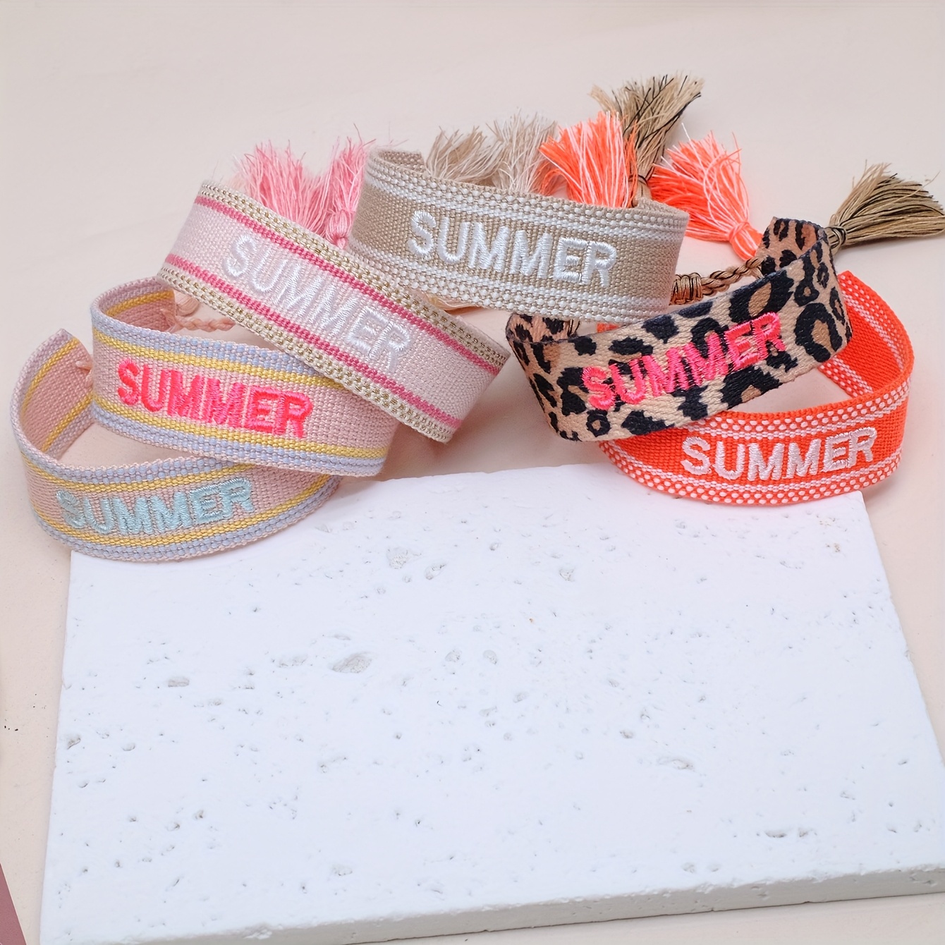 Image of 6pcs Set Bracelet Leopard Print Fashion Adjustable Boho Tassel Wristbands For, Family & Outing Party Wear, For Teenager