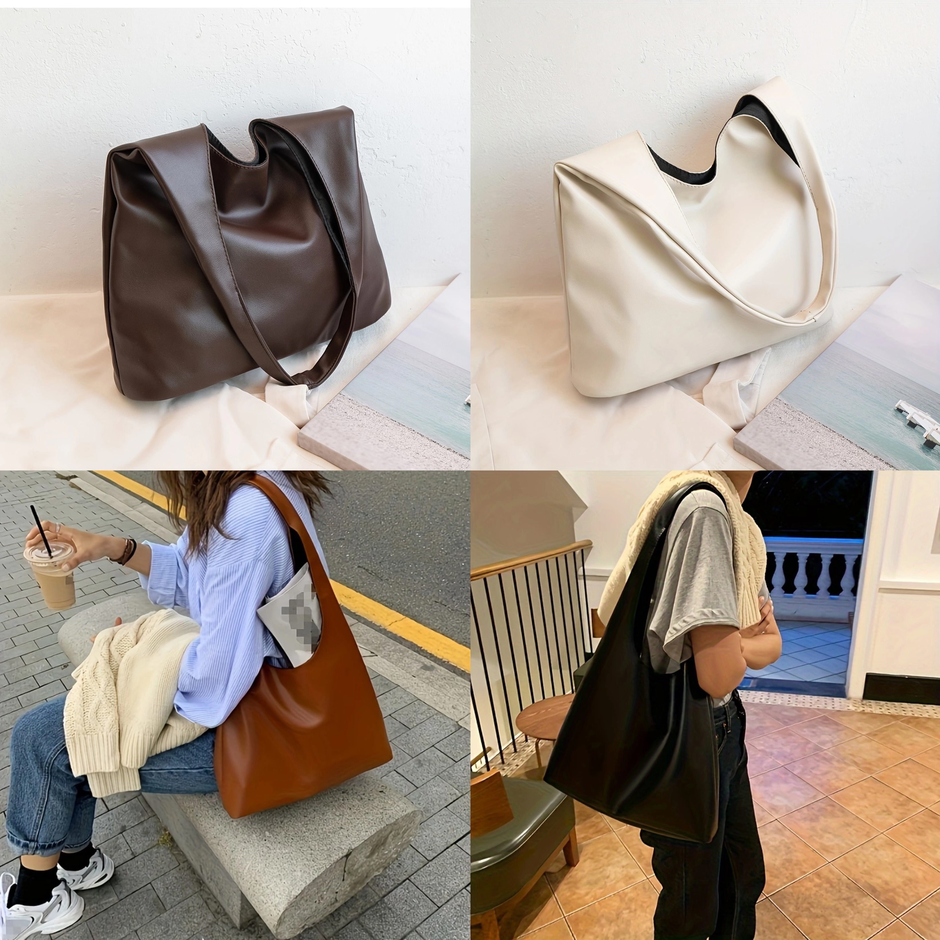

Fashion Vegan Tote Bag, Trendy Solid Color Hobo Bag, Women's Casual Handbag, Shoulder Bag & Purse