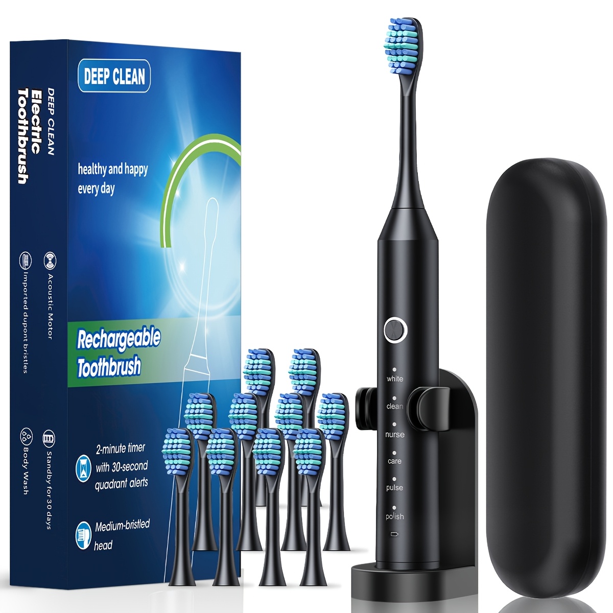 Image of Smart Electric Toothbrush For Adults, Soft Bristles, 6 Vibration Frequencies, Fully Automatic Cleaning Mode, Usb Charging, Deep Teeth Cleaning, Dental Cleaner, Ip67, With 4/8/10 Brush Heads Options