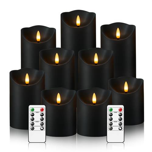NIMIKO 9pcs Flickering Flameless Candles With 2 Remote Controls And Timer, LED Candles, Suitable For Home Decoration, Stores, Family Gatherings, Valentine'S Day Decoration, Room Decoration, Valentine'S Day Gifts (Black, Ivory) (D3×H3'3'4'4'5'5'6'6'7