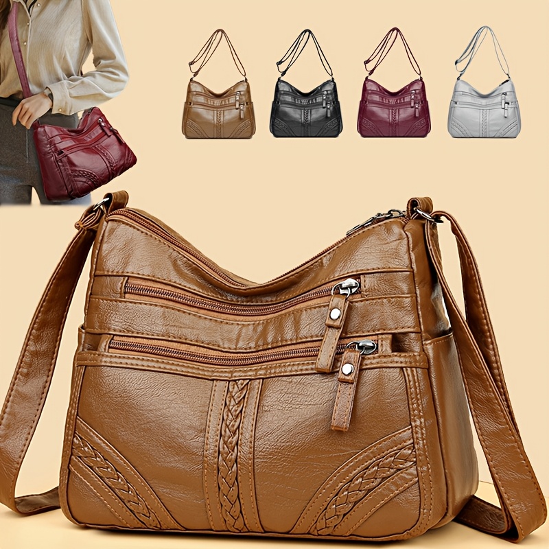 

Elegant Women's Leather Crossbody Bag - Solid Color, Multi- With Adjustable Strap For Daily & Use