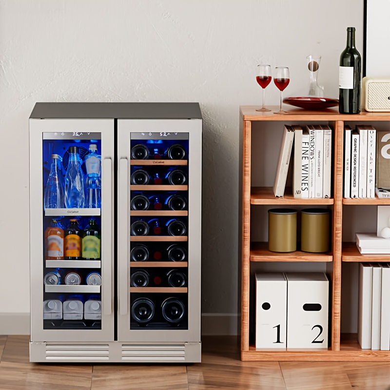 24 inch   wine and beverage refrigerator cooler 60 can and 20   beverage fridge us 115v wine refrigerator with 34 f 54 f temperature control beverage cooler built in or freestanding   home kitchen   cu ft Product details 6