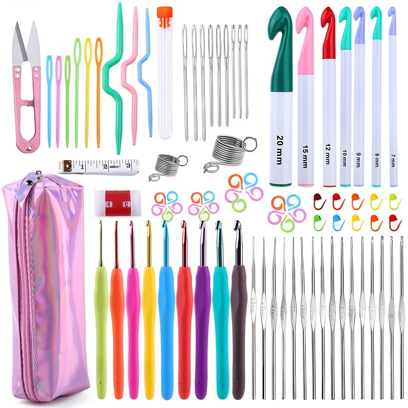 

87pcs Crochet Hook Set With Handles, Aluminum Needles (0.5~2~20mm), Large-eye Tips & Markers - Complete Knitting And Crochet Kit For Diy Crafts, Crochet Supplies