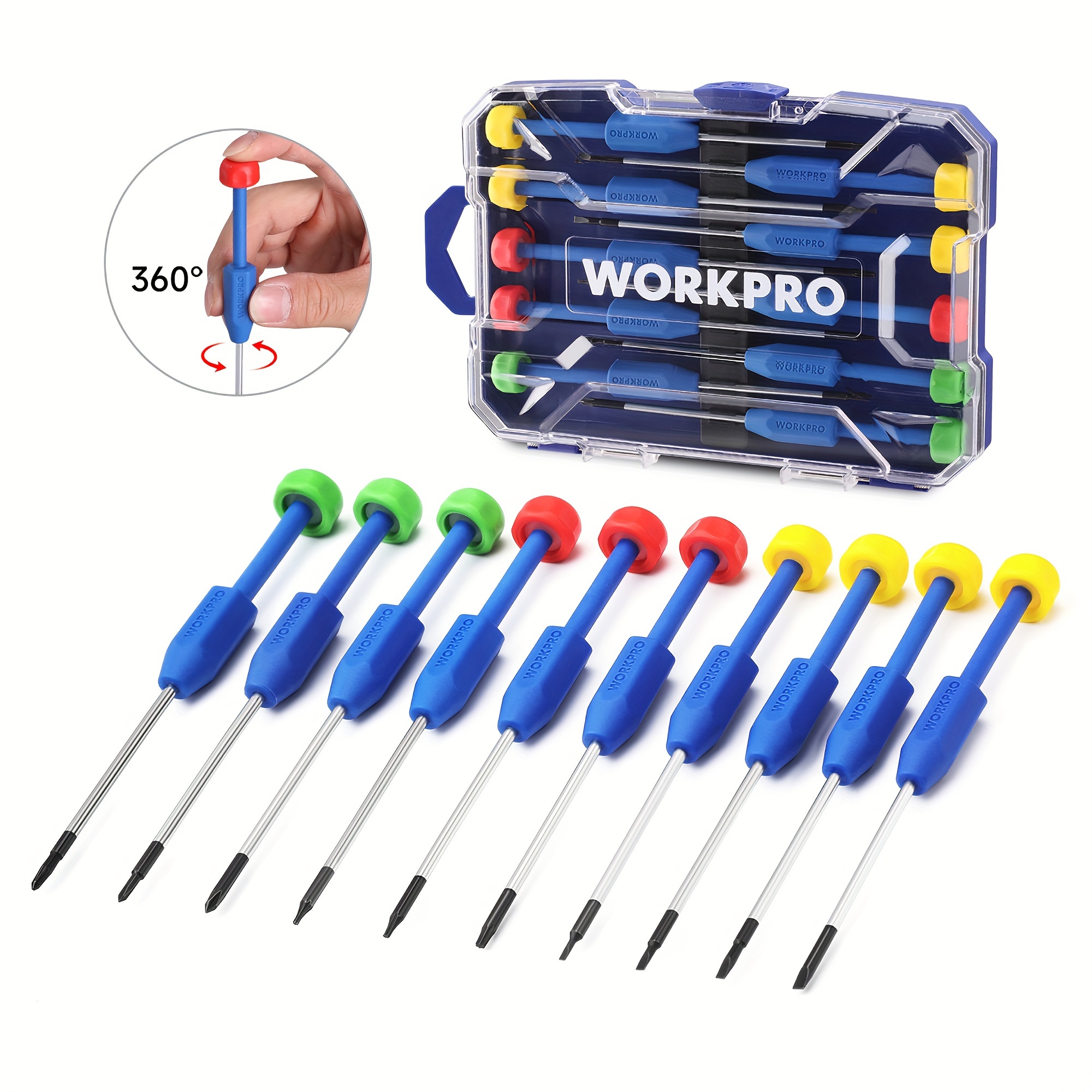 

Workpro 10-piece Precision Screwdriver Set With Case, Phillips, Slotted, Torx Star, Magnetic Screwdriver Repair Tool Kit In Different Sizes Colors, Non-slip Grip For Eyeglass, Watch, Computer, Phone