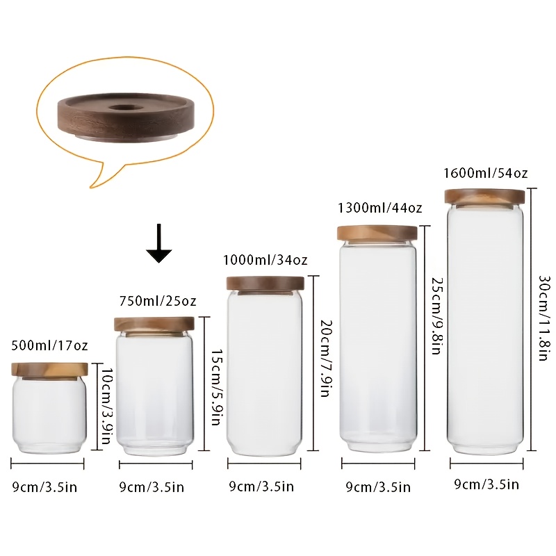 Airtight Glass Jars With Lids - Transparent Round Storage Containers Suitable For Coffee, Spices, Tea, Dry Preservation, Sealed Lid For Freshness, Space- Kitchen Pantry Organization, Glass Canisters
