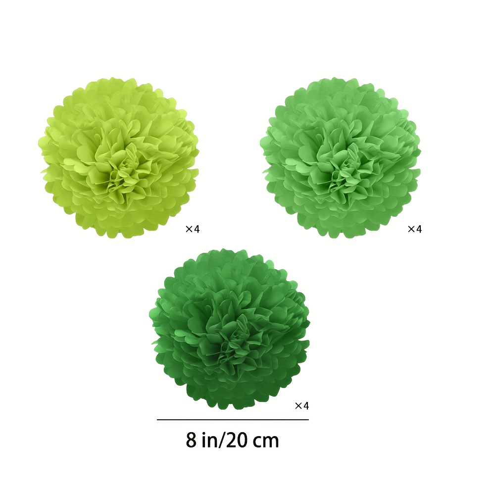 Image of Tissue Pom Poms, 12pcs Green Party Decorations Set, Sage Green And Dark Green Tissue Paper Pom Poms For Spring Wedding, Birthday, Jungle Forest Theme Party Supplies