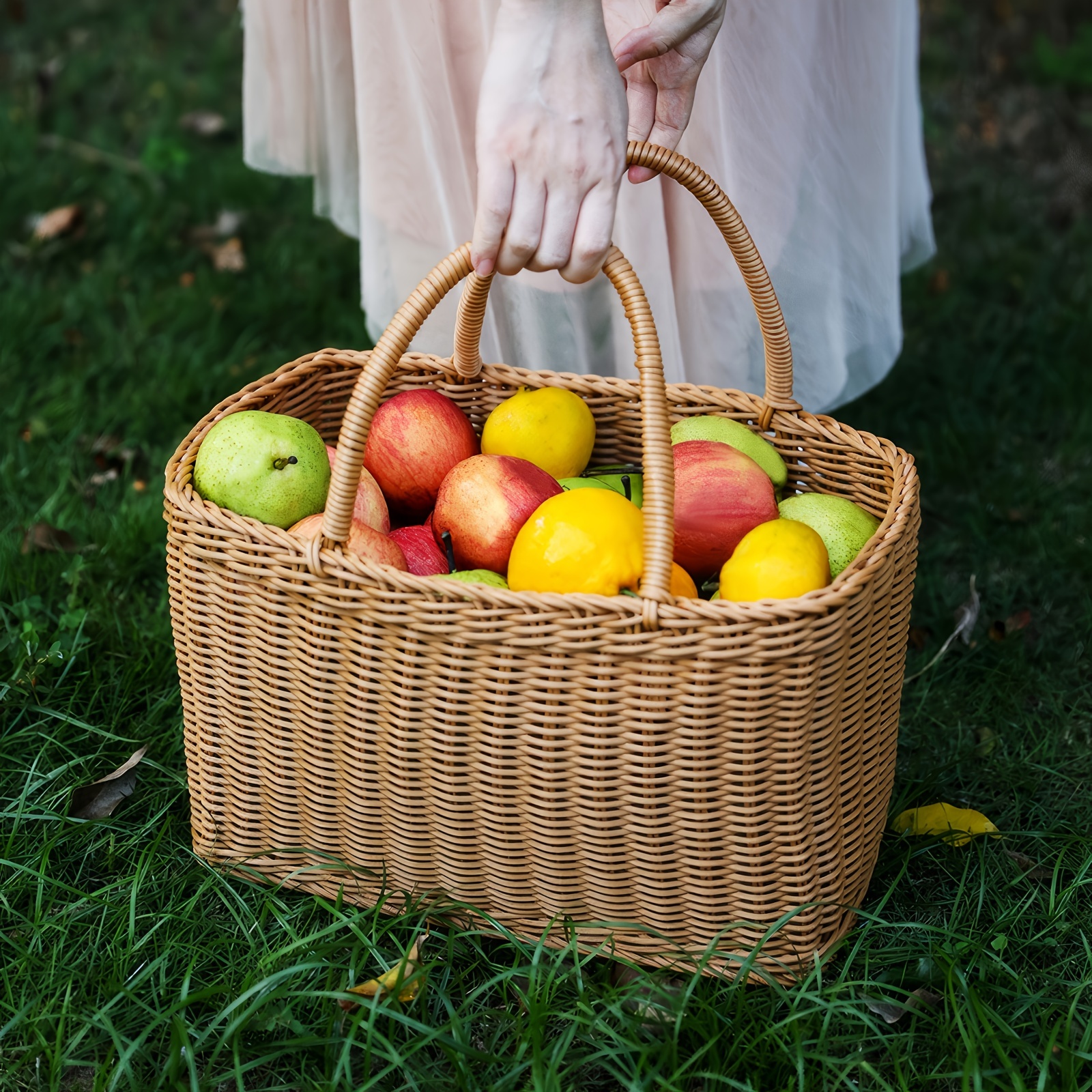 

Handcrafted Basket - For Outdoor Picnics, Fruit & Vegetable Organizer, Shopping, Bathroom , And Valentine's Day Floral Gift