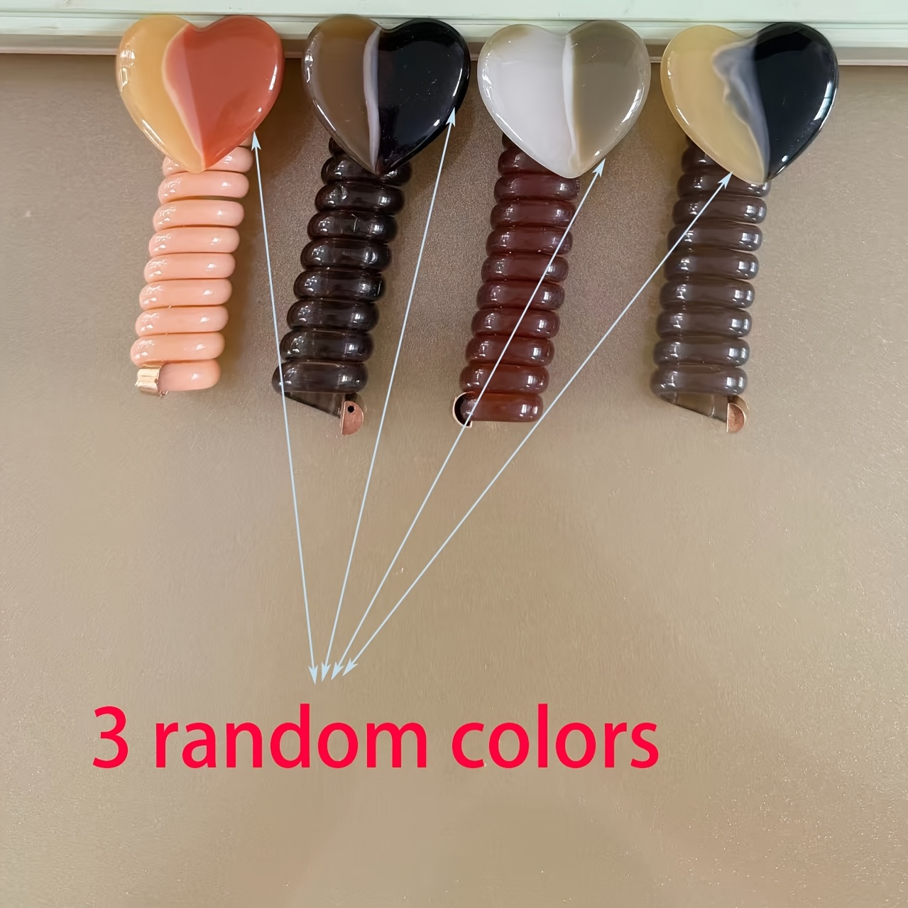 TEMU 3pcs Set Of Heart-shaped Cord Hair Clips In Random Styles, Featuring Heart-shaped Tops, Spiral Hair Curlers, And Elastic No-pull Telephone Cord