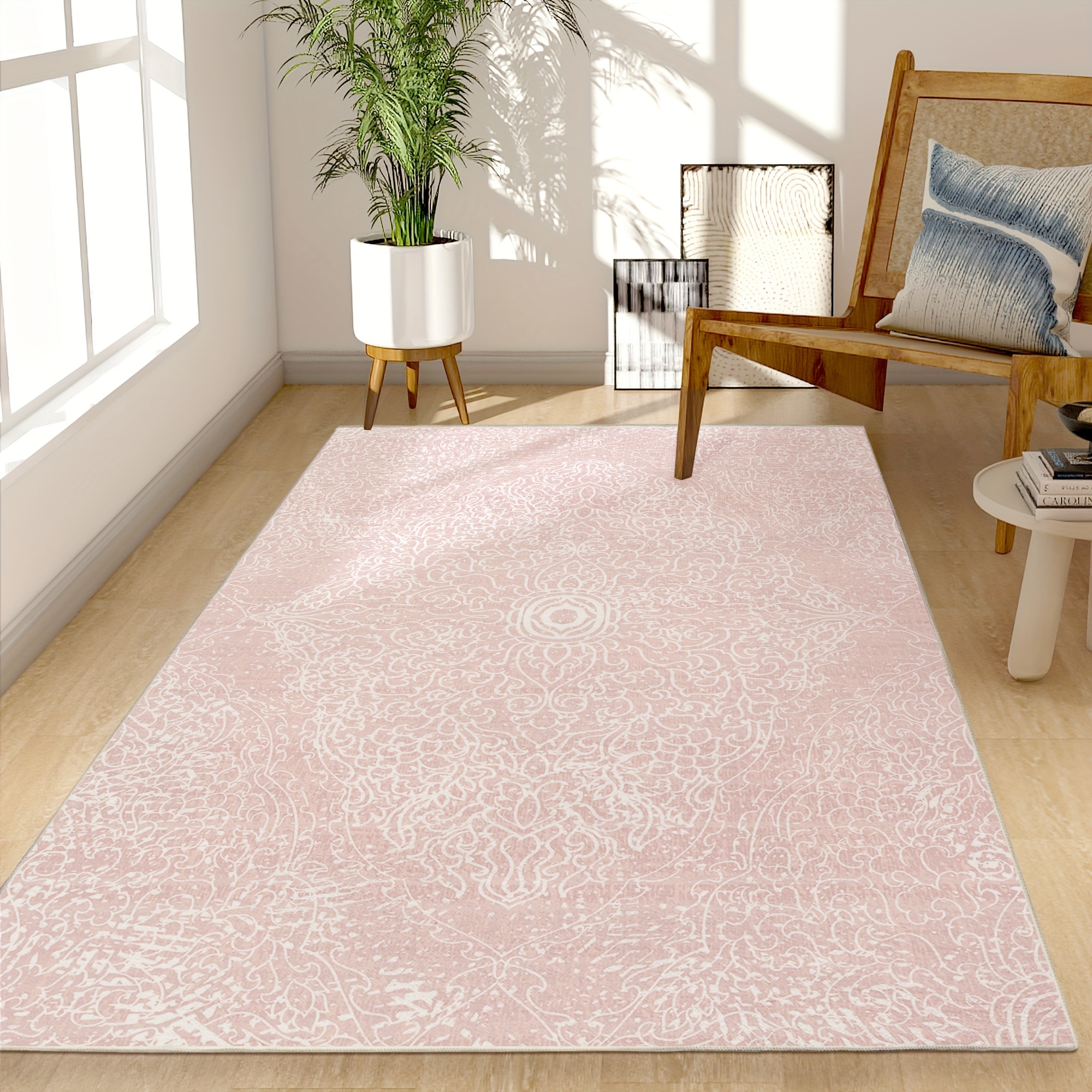 

Lightweight Tufted Polyester Area Rug – Modern Bohemian Flower Design, Low Pile, Non-slip Pvc Backing, Machine Washable For Living Room And Bedroom Use (1pc)