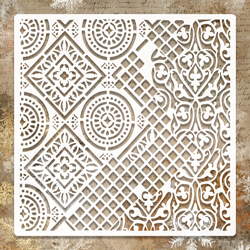 TEMU Large Reusable Stencil - Floral And Geometric Patterns - Extra-large Painting Stencil Suitable For Walls, Floors, Furniture, Canvases, Photo