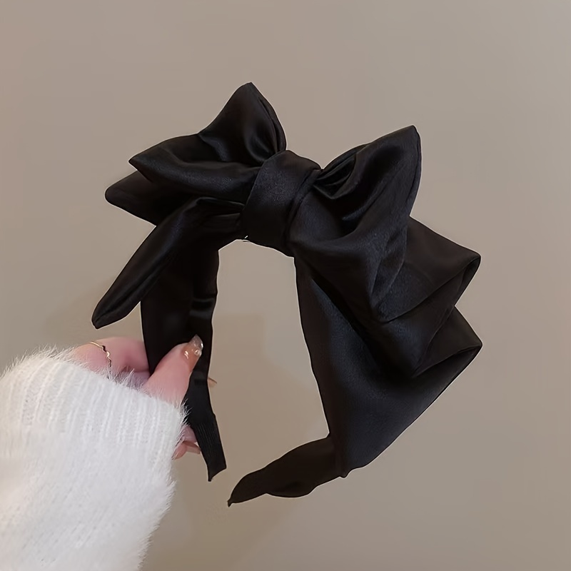 

Elegant Black Bow Tie Hairband For Women - Fabric Headband With Bow Detail, Simple Solid Color, Non-feathered, Dress Up Hair Accessory For Everyday Wear