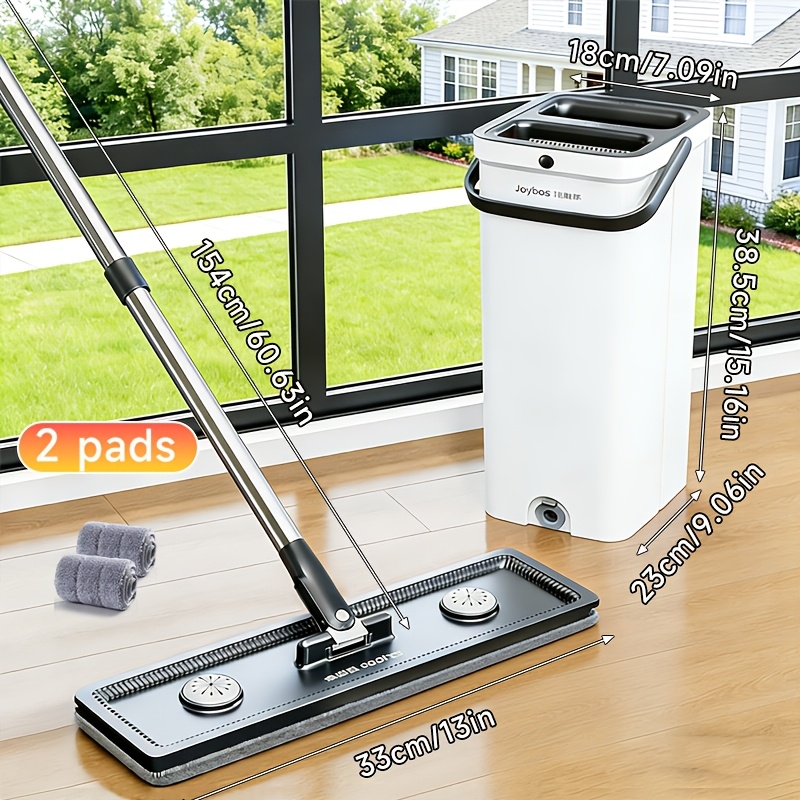 TEMU 2026 New Model Flat Mop Bucket Set, Mopping Tool, Space-saving Storage In Crevices, Wet/dry Use, Household Cleaning Tool, Includes Replacement