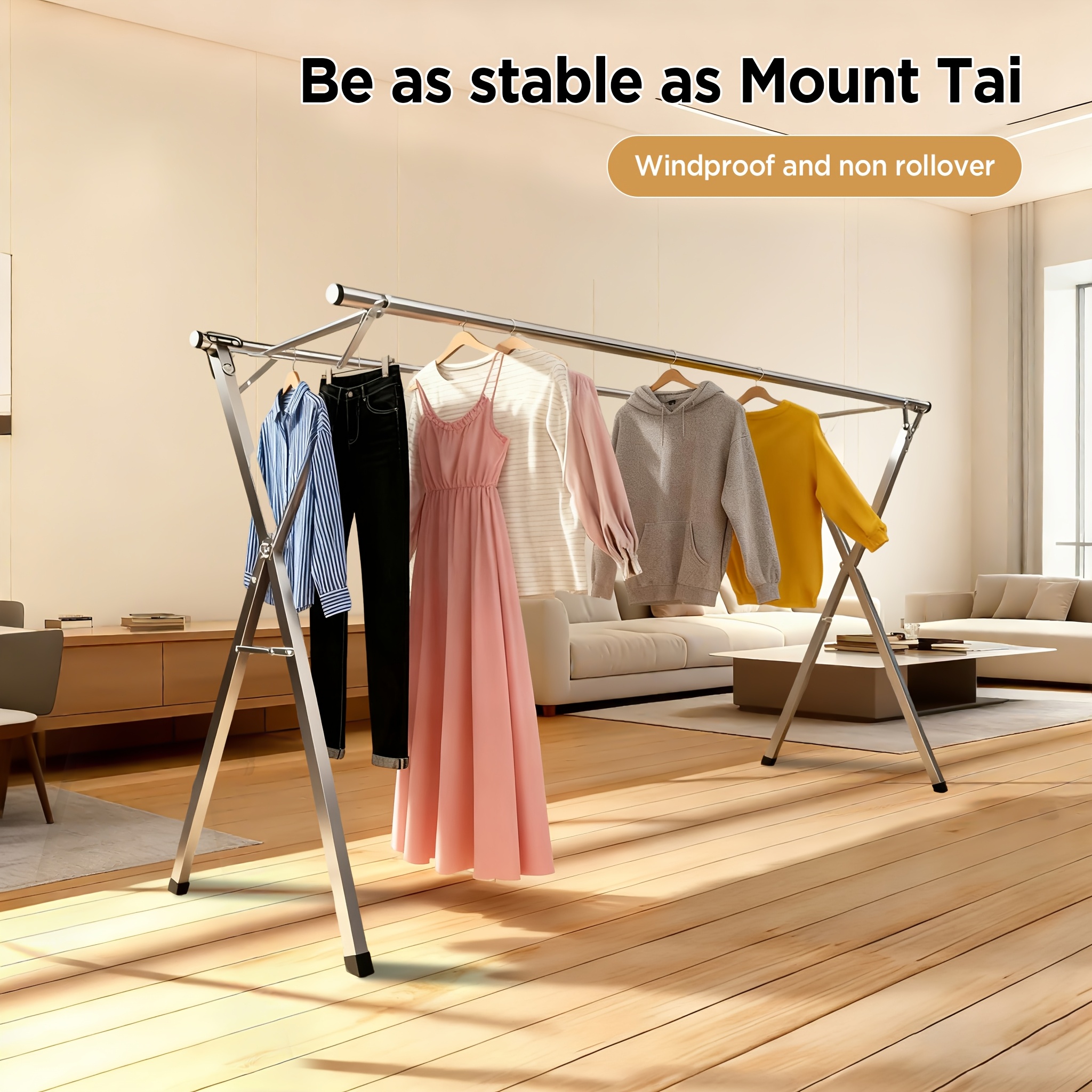 Image of Collapsible And Foldable Clothes Drying Rack Measuring 78.7 Inches, Made Of Heavy-duty Stainless Steel, Suitable For Indoor And Outdoor Use, Sold As A Single Unit, Drying Racks