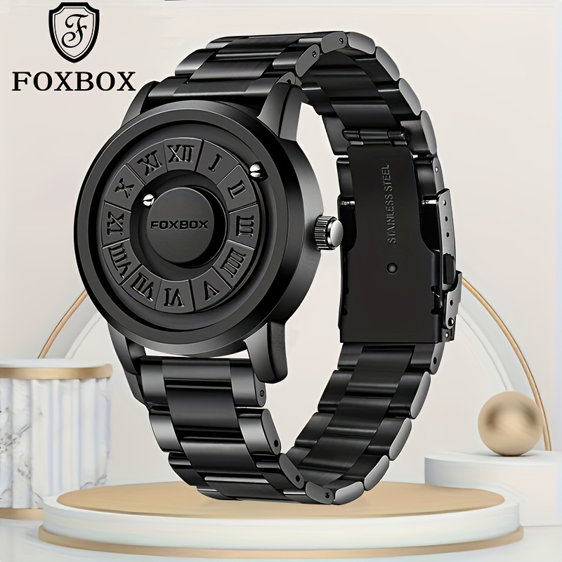 

Foxfob Business Men's Watch. Roman Digital Creative Unique Rotating Magnetic Beads 30m Deep Wristwatch. Exquisite Watches Gift Clock