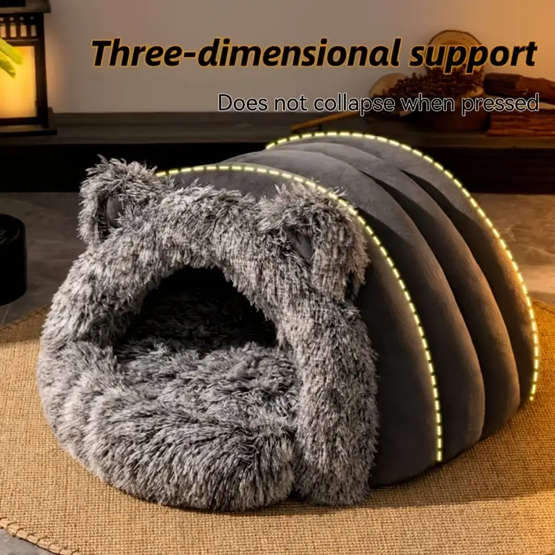 1pc winter warm fleece cat cave polyester fiber plush pet bed cozy for small to medium cats and dogs windproof 360 thermal non assembled cat house Product details 2