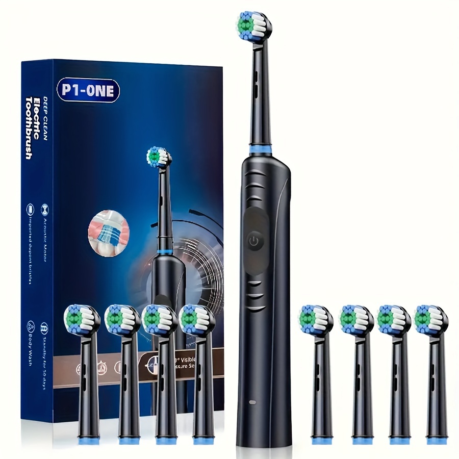 

Electric Toothbrush Set With 8 Replacement Heads, Round Soft Bristle, Oral Care, Ideal For Adults