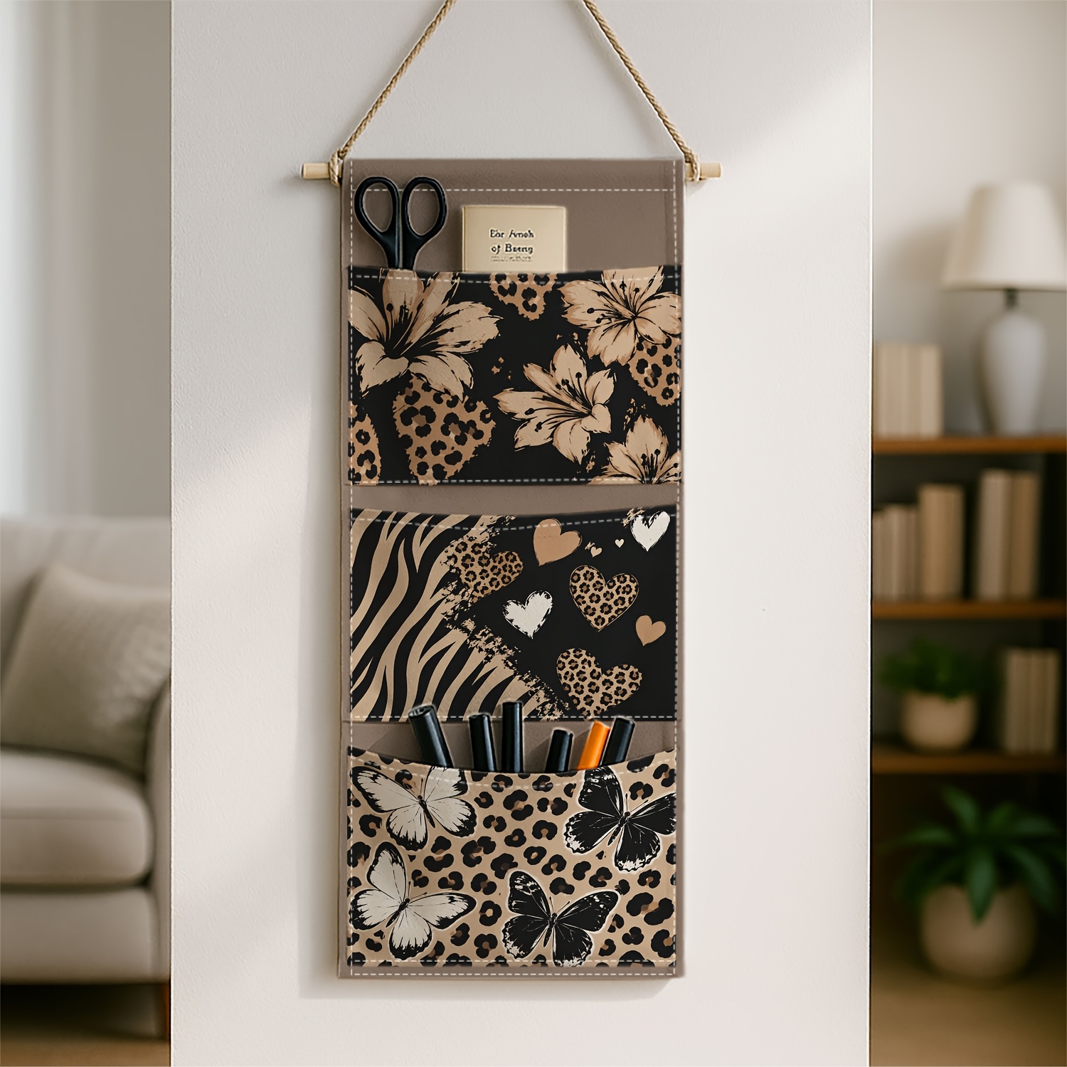 TEMU 1pc Retro Animal Print Wall-mounted Storage Bag Hanging Organizers Leopard Space-efficient Door/wall Cabinet Additions Hanging Shelves Living