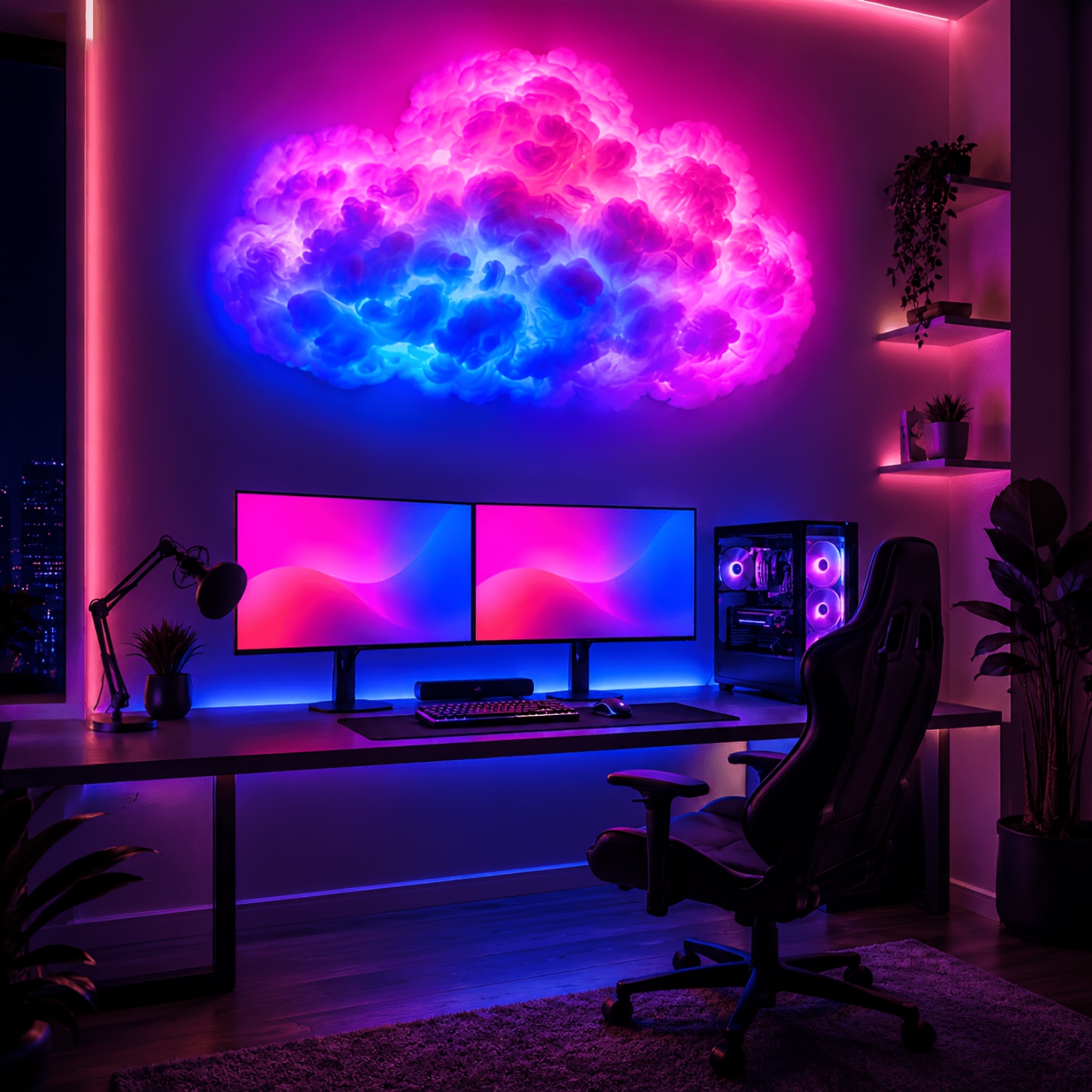Dynamic Cloud Ambient Light with Color-Changing LED String, Music Sync Effects