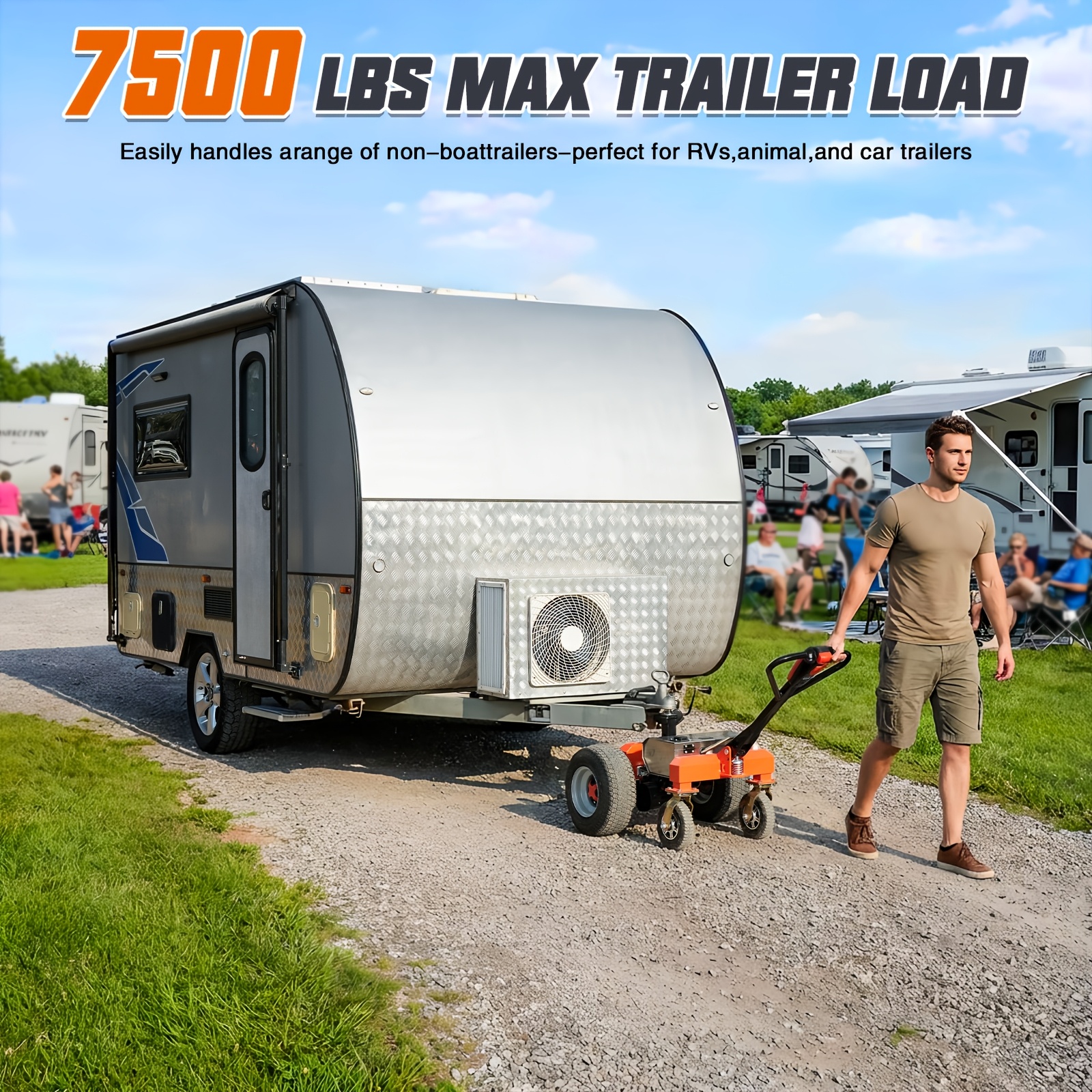 trailer trolley 6 wheels   7500   all terrain wheels adjustable speed reverse drive brake 2 inch 4 inch ball hitch installation suitable for moving rvs car trailers campers Product details 1