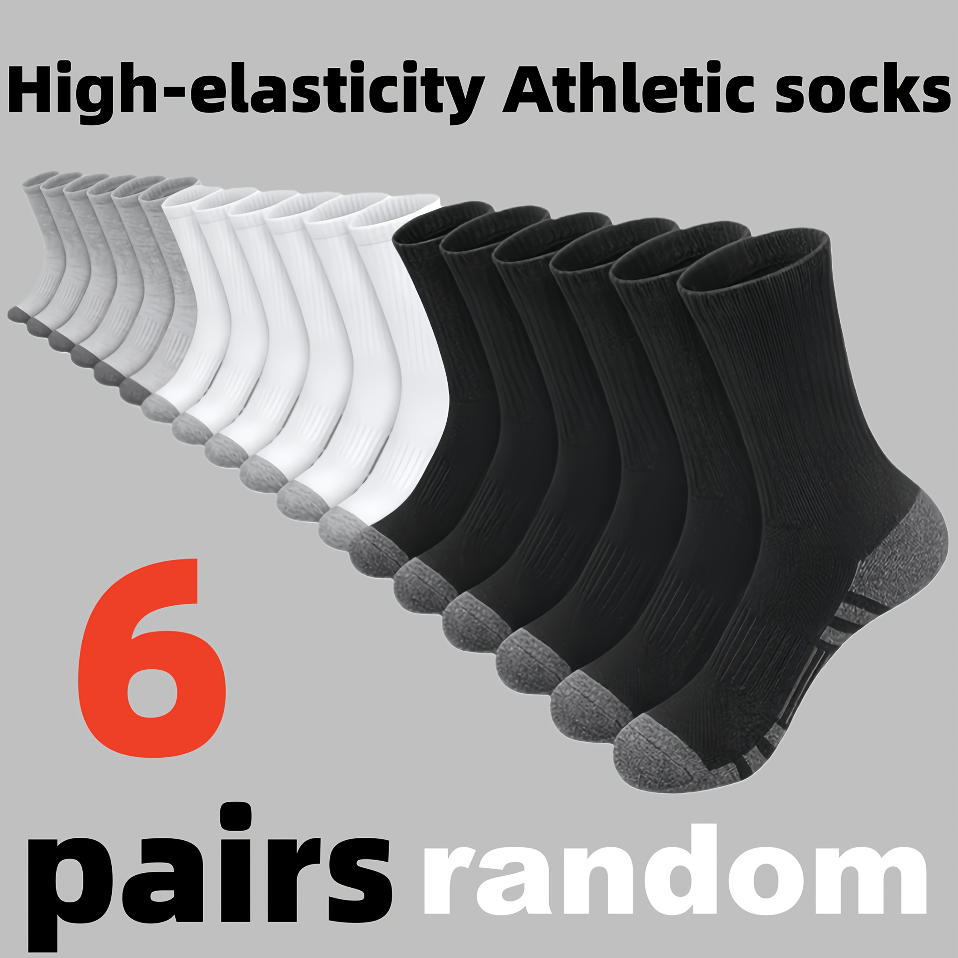 TEMU Men's Long Socks 6-pair Assorted Color Pc, Random Color Socks, Autumn Sports Socks, Socks, Comfortable Men's Socks, Solid Color Socks, Classic