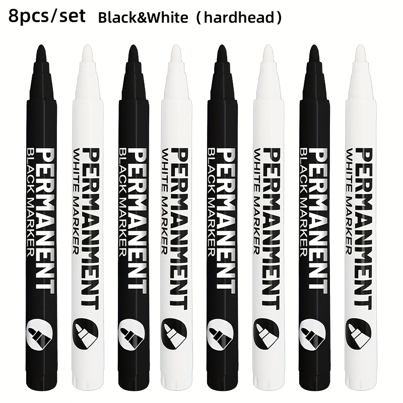 Image of 8pcs White And Black Acrylic Paint Pen Permanent Marking Waterproof And Non Fading Painting Pen Artistic Marking For Clothes, Tires, Wood, Rock, Metal Canvas, Plastic, Ceramic, Glass, Diy