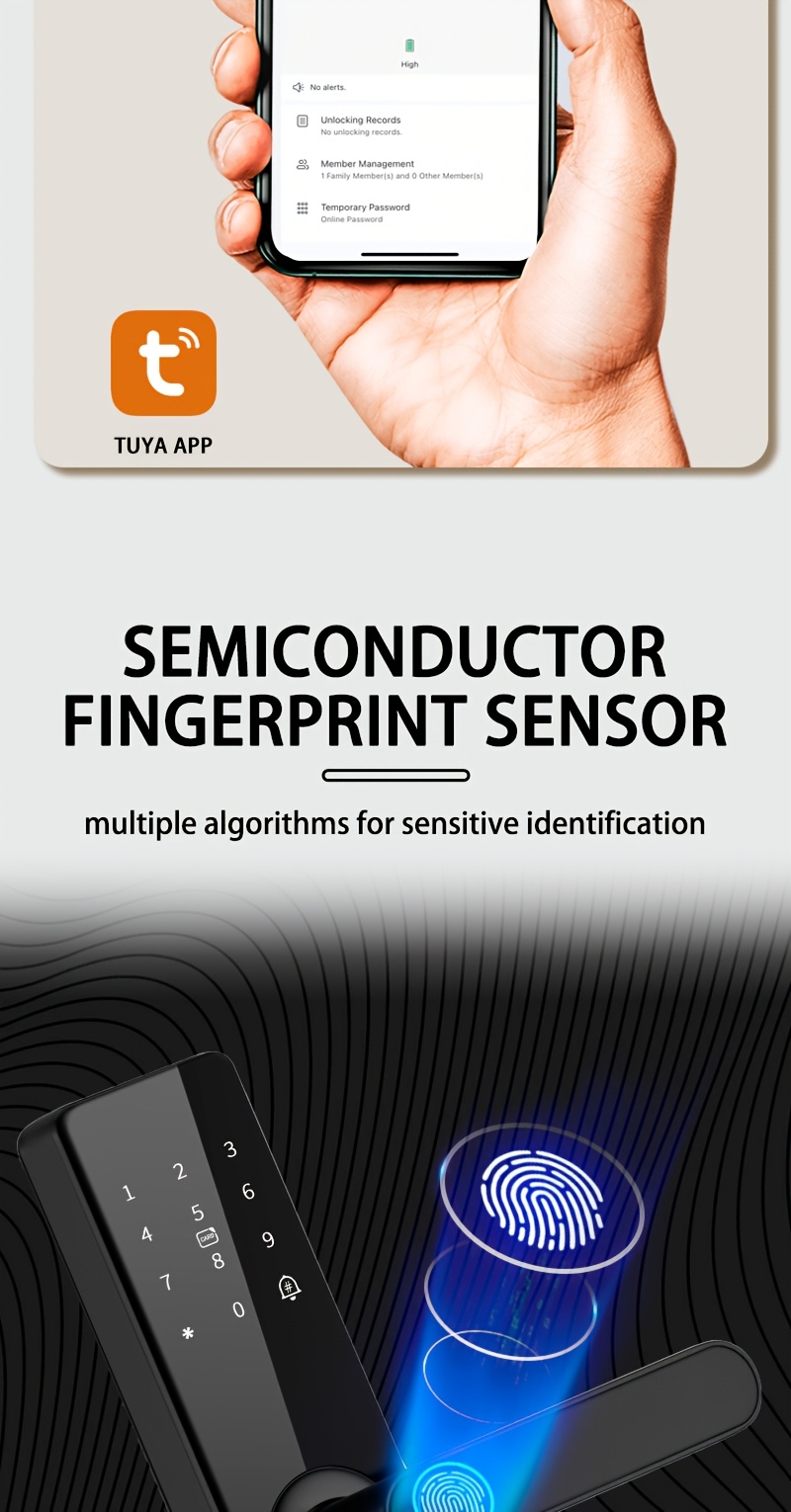 قفل باب ذكي يعمل بالواي فاي لأمان المنزل مع تحكم عبر تطبيق تويا + طرق فتح متعددة وتركيب سهل