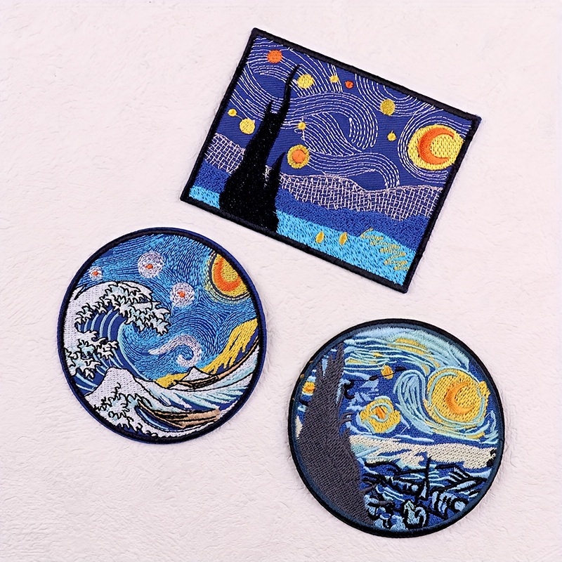 

3 Pcs Van Inspired Iron-on Embroidery Patches, Art Deco For Clothing, Universal Without Electricity - No Feathers