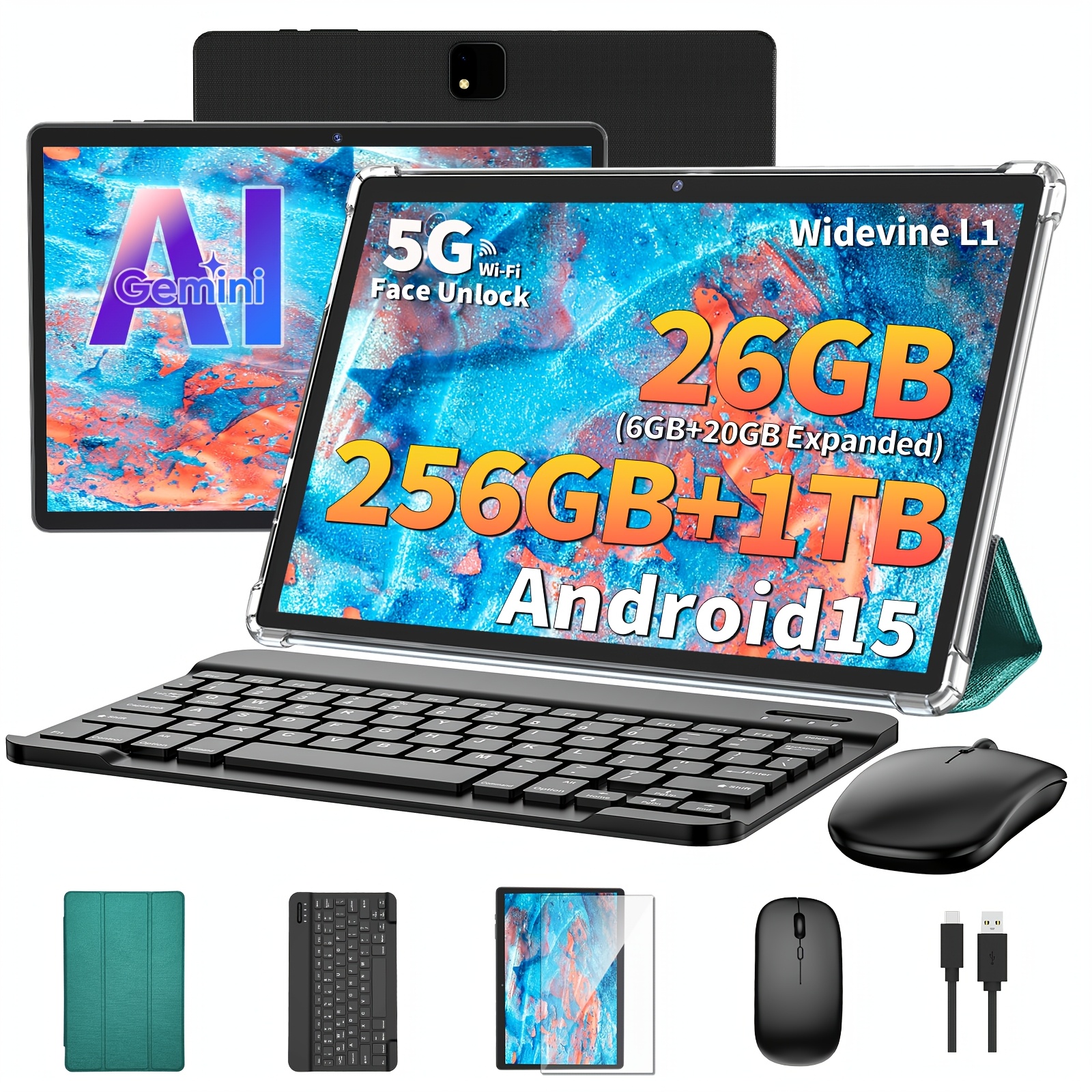 Tablica 15, 10,1-palčna, z 26(6+20)GB RAM + 256GB ROM, dve izbirni različici: [ Nadgrajena tablica s tipkovnico, brezžično miško, ohišjem,