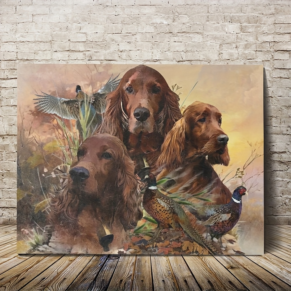 

1pc Modern Irish Setters & Pheasants Canvas Art Print, 11.8x15.7inch, Wall Hanging Decor For Living Room & Bedroom, English Text - Dildre-1921