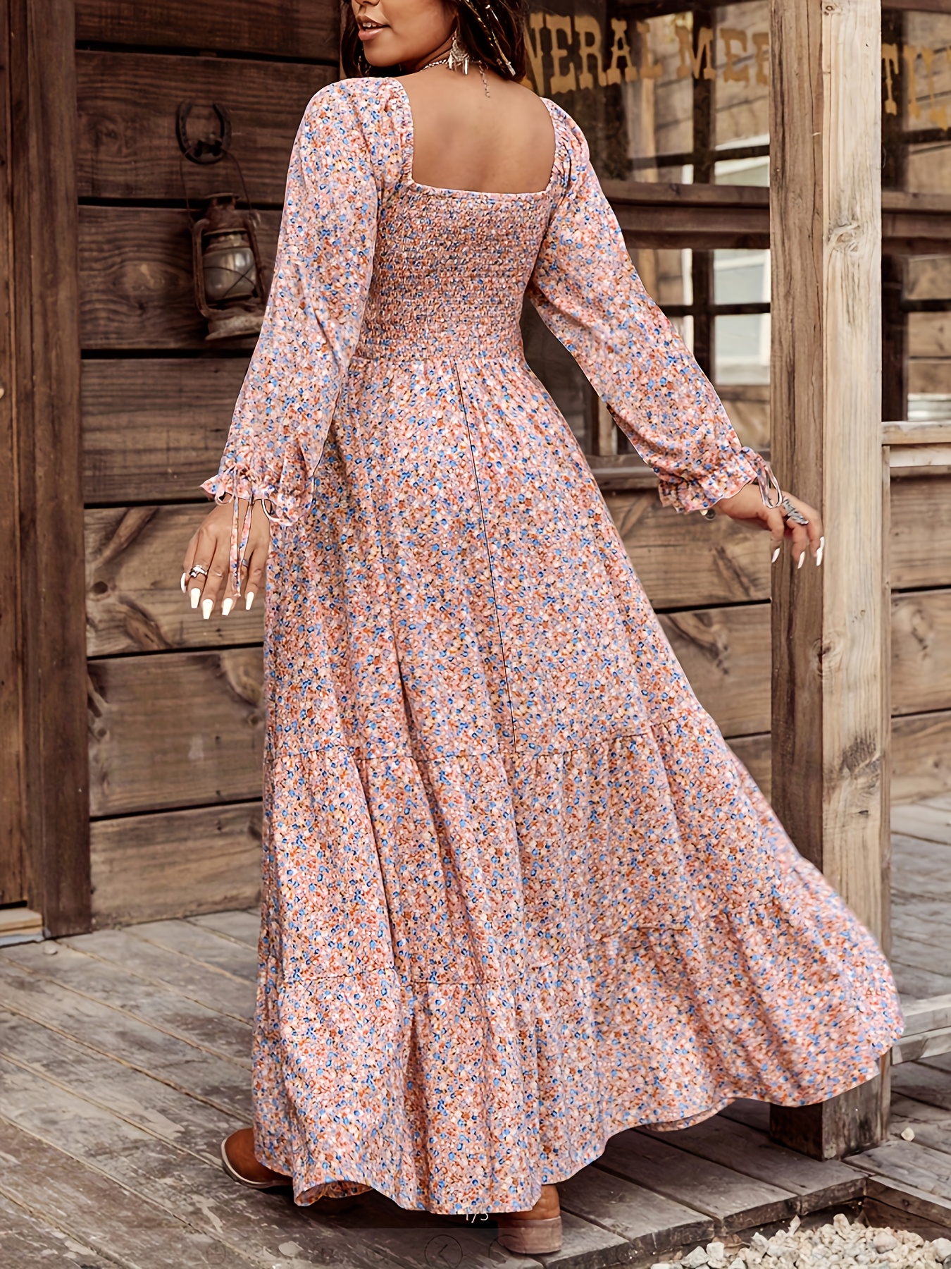 chinese dress ladies PRETTYGARDEN Women Floral Boho Maxi Dresses Short Sleeve V Neck Smocke main image 1