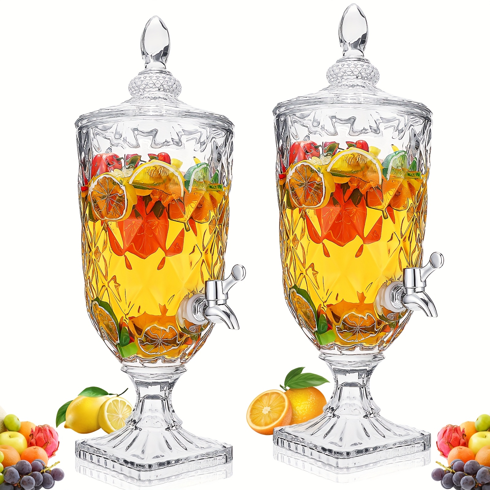 Temu – TEMU 2pcs 0.8 Gallon Drink Dispensers For Parties Glass Beverage Dispenser With Stand And Spigot Vintage Iced Beverage Dispenser Dispensers Glass