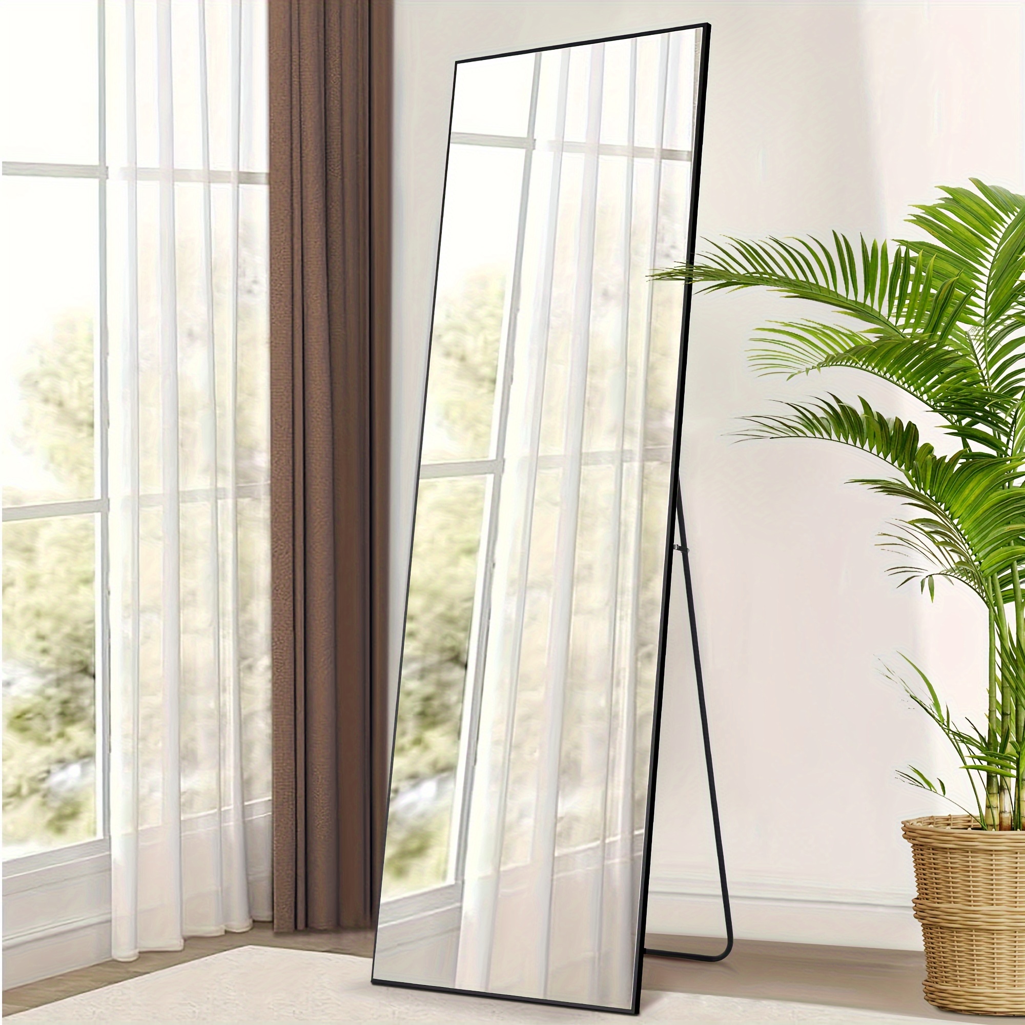 

Mirror Full Length, Full Body Mirror With Stand, Hanging Or Leaning For Wall, Aluminum Alloy Thin Frame Floor Standing For Bedroom, Living Room, Cloakroom, Tall, 59 X 16 Inch/ 64 X 21 Inch