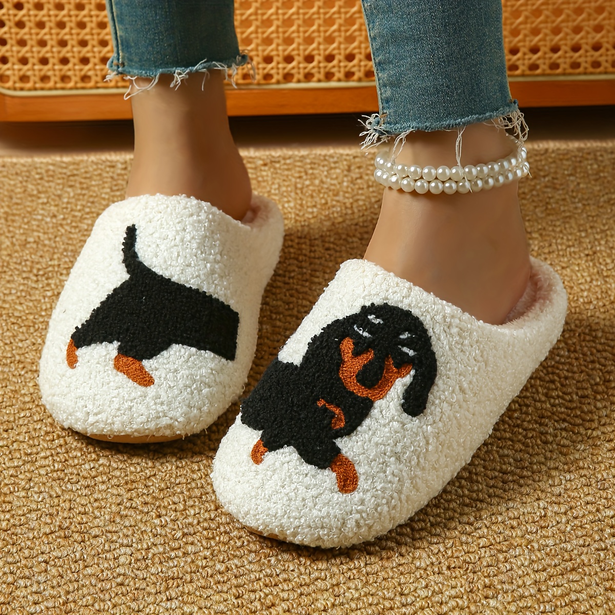 Women's Home Slippers - Cute Puppy Plush Comfortable Bedroom Slides, Lightweight , Women's Indoor Shoes, Holiday Gift, Women Shoes