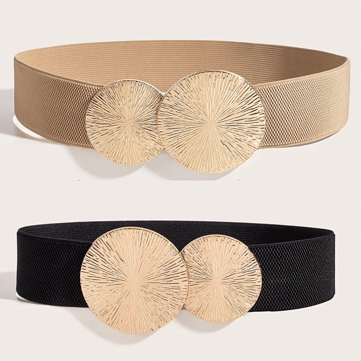 TEMU 2pcs Taille Combinée Ronde à Boutons-Pression Élastique Versatile Robe Taille Amincissante Adaptée aux Quotidiens